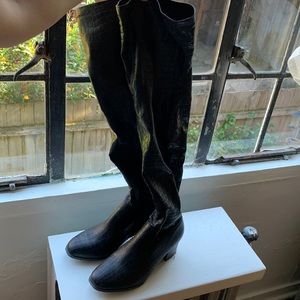 Black over the knee alligator boots